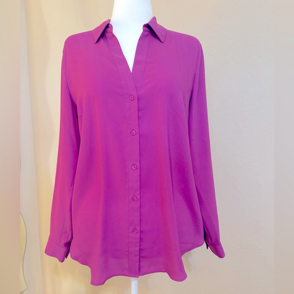 ANN TAYLOR Orchid Pink Button Down Long Sleeve Shirt Size Large